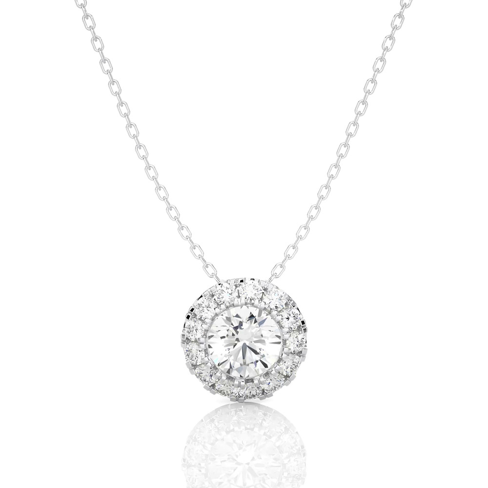 360 degree view of Round Lab Diamond Halo Necklace